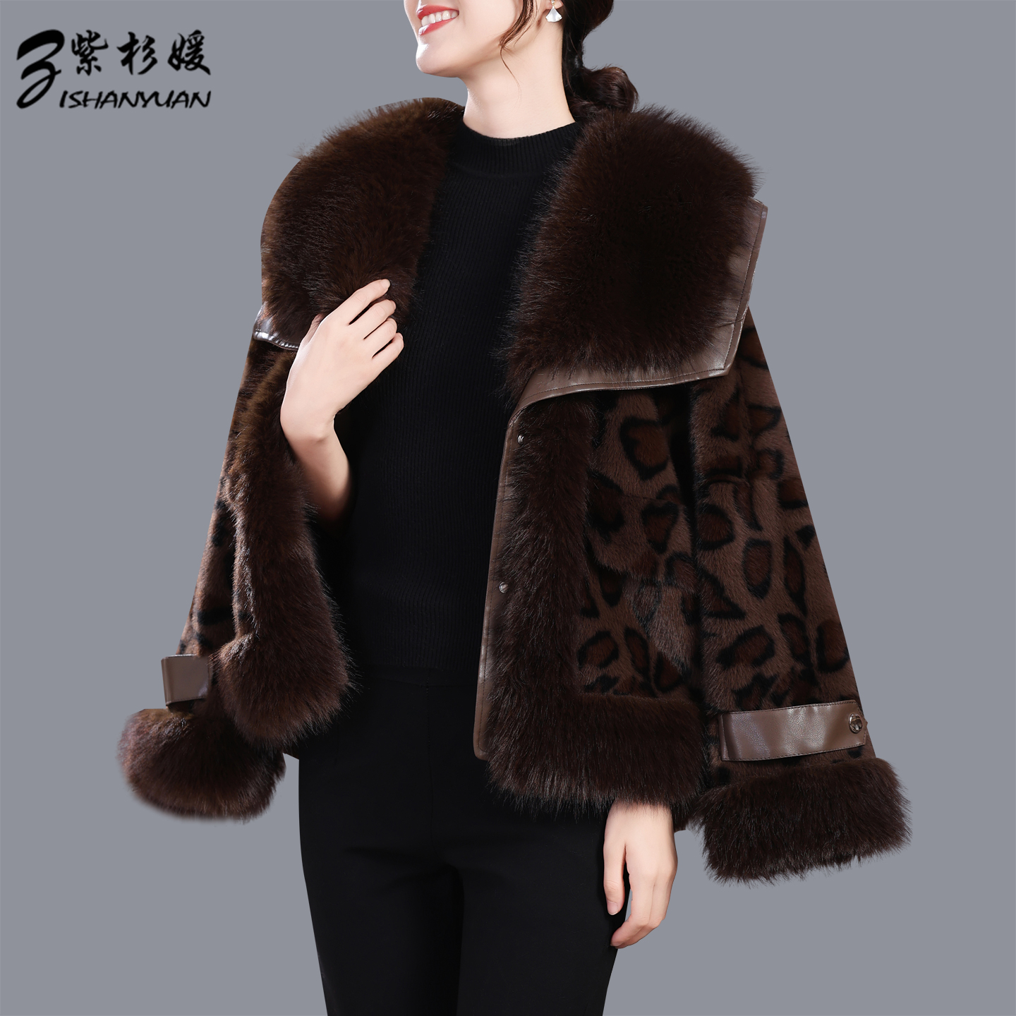 洋气减龄仿水貂绒短外套大衣中年