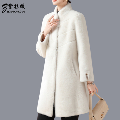 环保皮草皮毛一体大衣外套冬中长