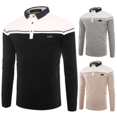 Hollowed out picture of foreign trade clothes color matching Lapel men's long sleeve shirt men's T-shirt