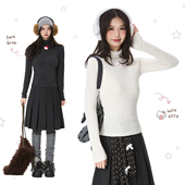 设计感高领波点长袖 t恤女内搭修身 Double 显瘦针织打底衫 秋冬