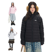 Double 排骨纹连帽羽绒服女宽松休闲百搭保暖轻薄外套 冬季 美式