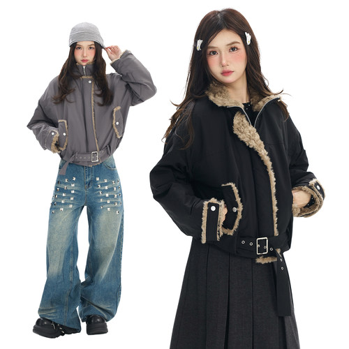 美式复古羊羔绒大翻领外套女
