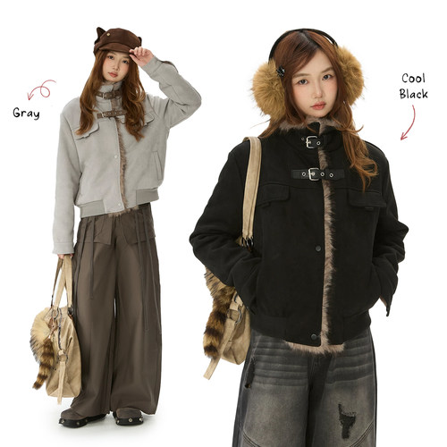 美式复古座山雕毛领棉衣棉服女