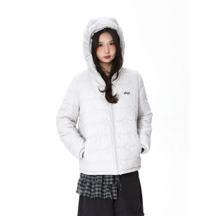Double L2 轻薄排骨连帽羽绒棉服女冬季新款宽松保暖星星灰色外套