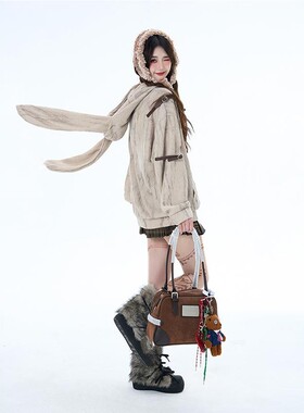 Double L2 2025原创设计美拉德慵懒连帽加绒卫衣外套秋冬显瘦上衣