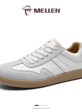 MELLEN名郎男鞋新款真皮百搭复古拼色德训鞋耐磨防滑低帮休闲板鞋