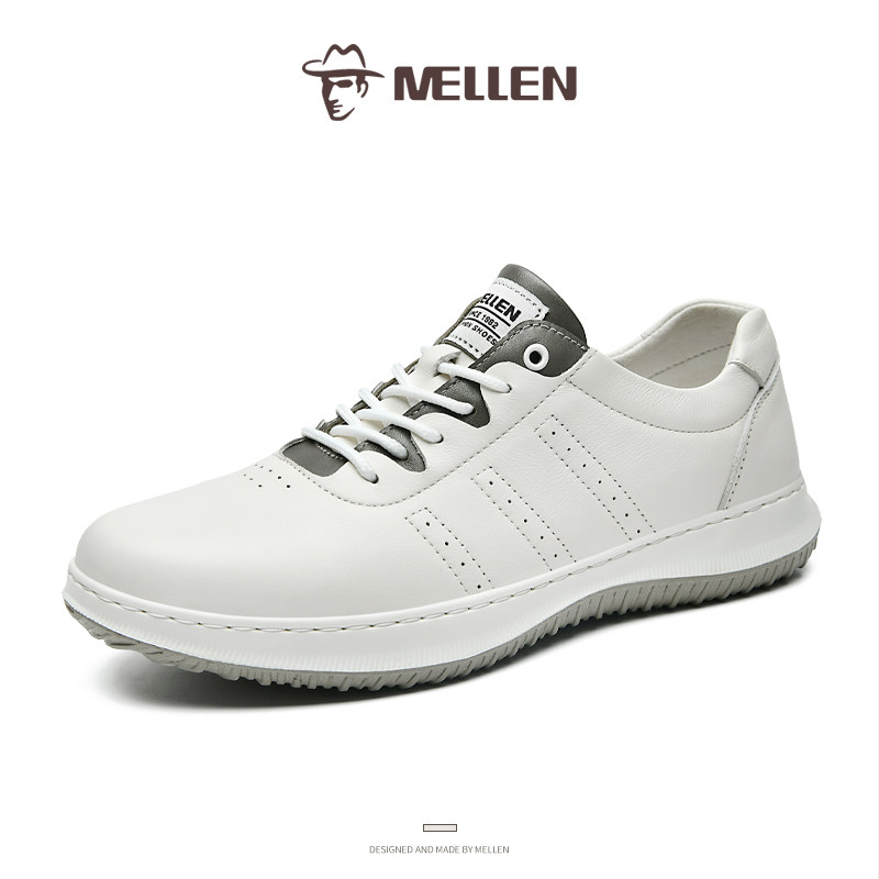 MELLEN名郎男鞋低帮系带运动休闲鞋真皮软底车缝线休闲鞋商场同款
