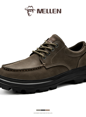 MELLEN名郎男鞋新款时尚复古舒适透气软底真皮休闲鞋英伦风工装鞋