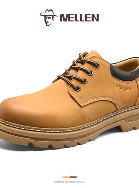 MELLEN名郎男鞋新款英伦休闲鞋子真皮男士厚底耐磨户外皮鞋工装鞋