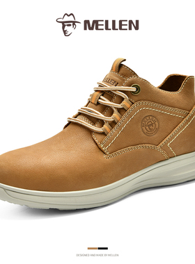 MELLEN名郎男鞋新款时尚百搭休闲皮靴中帮潮流时尚圆头真皮时装鞋