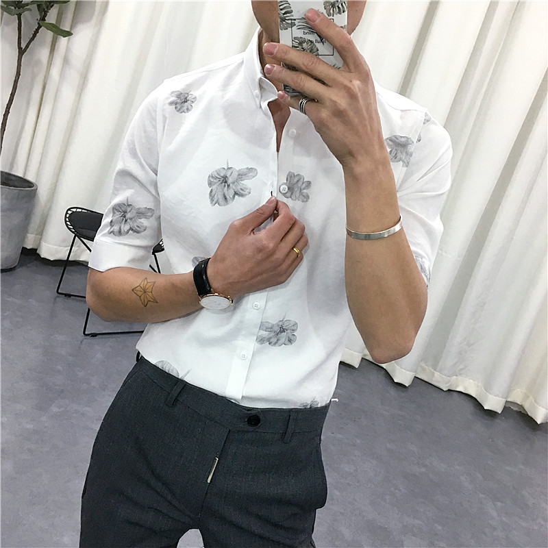 Ïļ¾º«°æÐÞÉí³ÄÉÀÄг±Á÷Îå·ÖÐäÓ¡»¨³ÄÒ¿¹ÖåСÇåÐÂÄа×É«ÖÐÐä³ÄÉÀ