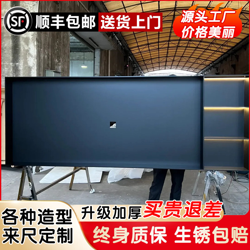 不锈钢嵌入式电视壁龛遮挡门金属电视置物架75/85/98英寸装饰摆件图片