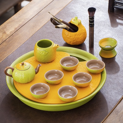橘子茶具套装奢华大吉大利功夫泡茶器陶瓷茶壶茶杯陶瓷大号茶盘