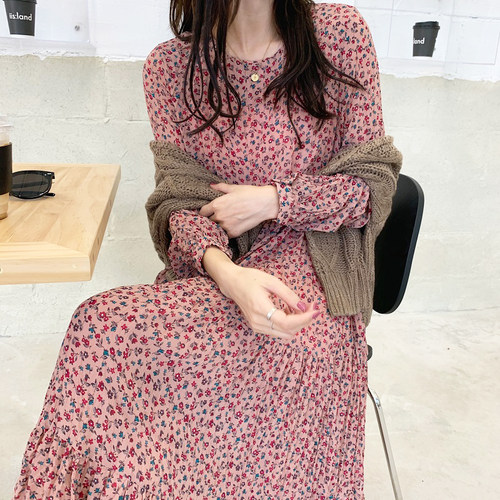 碎花裙子超仙雪纺长款长袖连衣裙