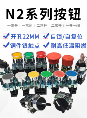 正泰按钮开关急停BS542按压式旋钮NP2-BD21/25带灯启动平钮BA31