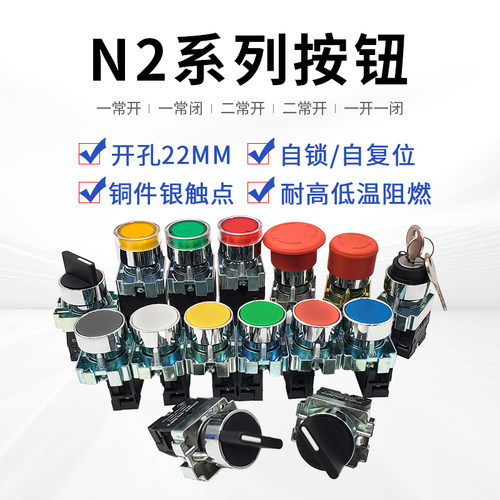 正泰按钮开关急停BS542按压式旋钮NP2-BD21/25带灯启动平钮BA31