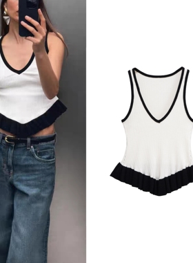 ZA 2025夏季新品女装时尚百搭经编撞色设计V领无袖上衣4770170