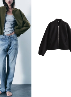 ZA 2025秋季新品女装时尚气质百搭立领长袖飞行员夹克外套2025001