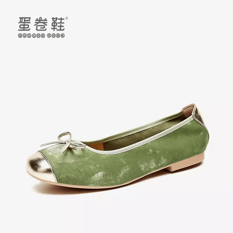 Quicheshoes/蛋卷鞋新中式2024新品蝴蝶结羊皮柔软平底鞋EQS-2677