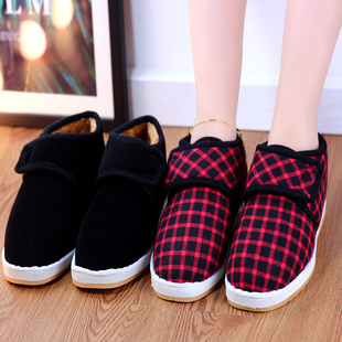 老北京手工大棉鞋 男女高帮牛筋底防滑格子轻便中老年冬复古妈妈鞋