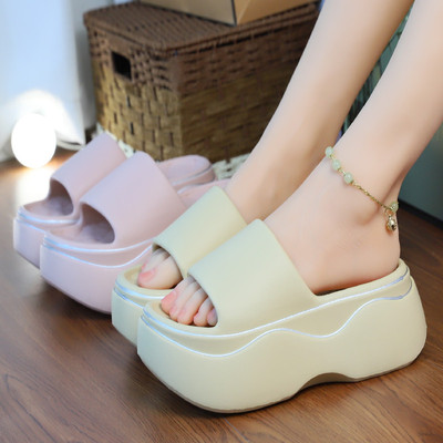 EVA高跟纯色素面厚底一字拖