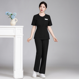 新款中袖美容师工作服女夏天医美美容师工服套装弹性职业技师服装