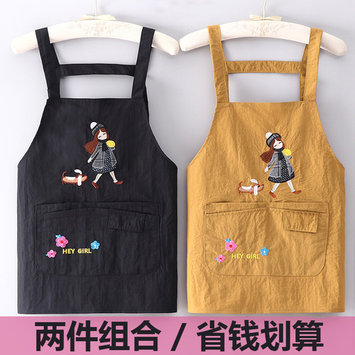薄款背带舒适透气新款围裙短款时尚刺绣厨房做饭围裙防泼水工作服