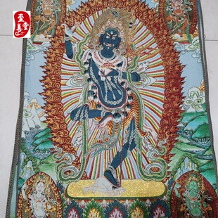 红色怀旧收藏网红货源刺绣织锦画唐卡客厅装饰画黑忿怒空行母