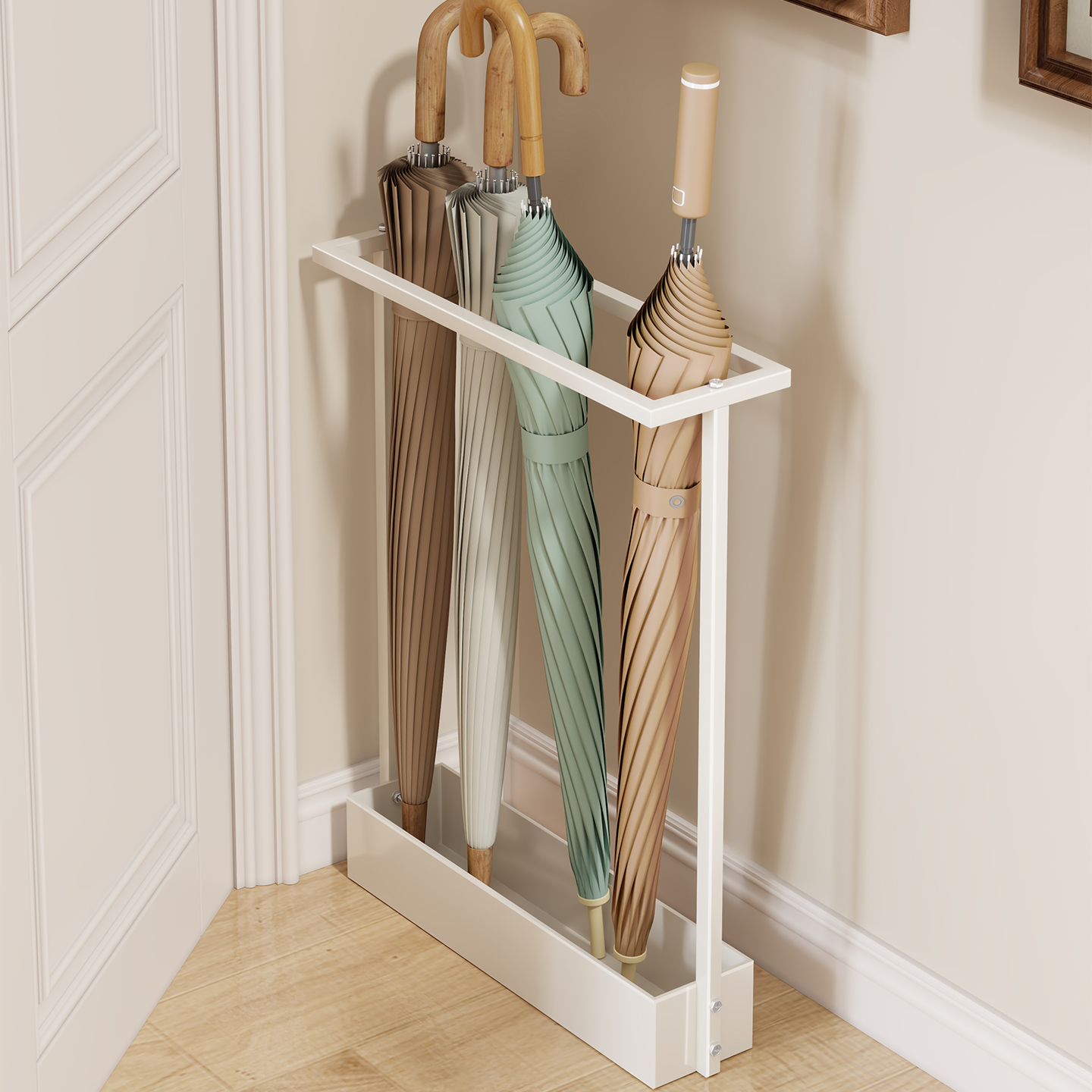 家用雨伞架门后夹缝雨伞收纳筐铁艺沥水伞桶入户门口角落置物伞架