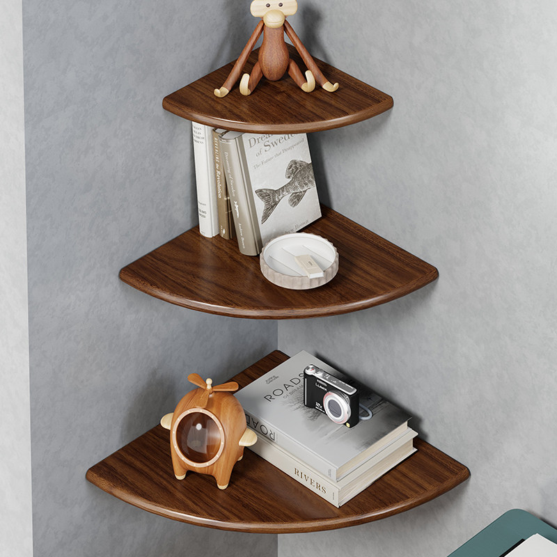 墙上置物架实木扇形木板墙角衣柜转角隔板客厅壁挂式三角收纳层架