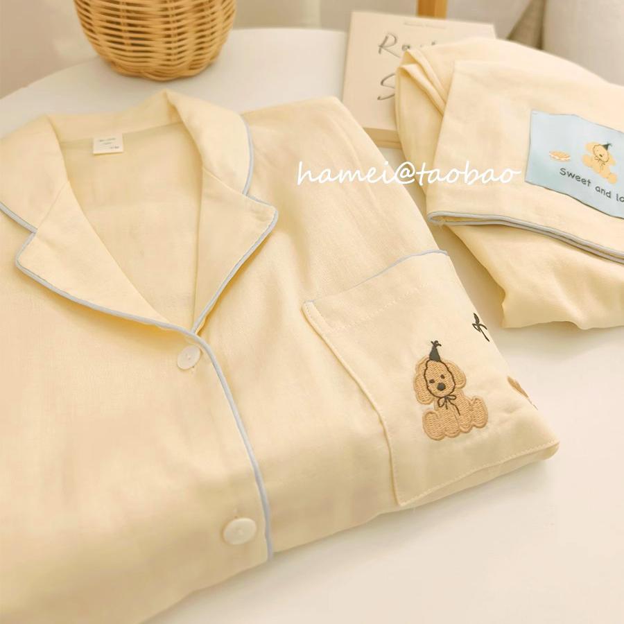高品 ||A类纯棉纱布刺绣小狗睡衣女秋季新款长袖家居服套装可外穿