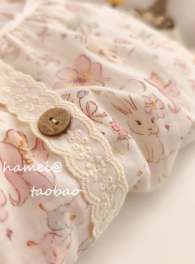 『花花奶兔』卡通小清新兔子睡衣女春夏长袖纯棉纱布可爱家居服套