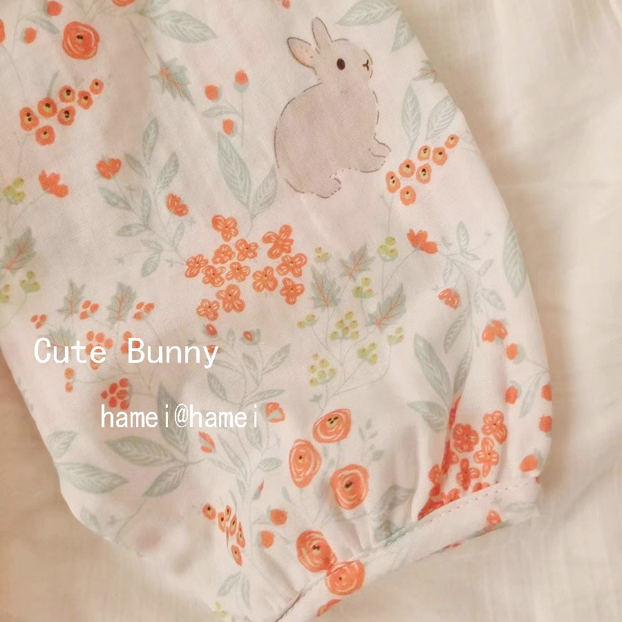 [하나노토끼] 달콤한 분위기 루즈 풀오버 순면 거즈 잠옷 여성 홈 스커트 얇은 여름