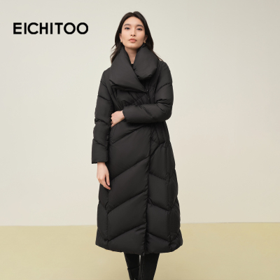 爱居兔保暖翻领防风长款羽绒服女2025年冬季新款气质修身通勤外套