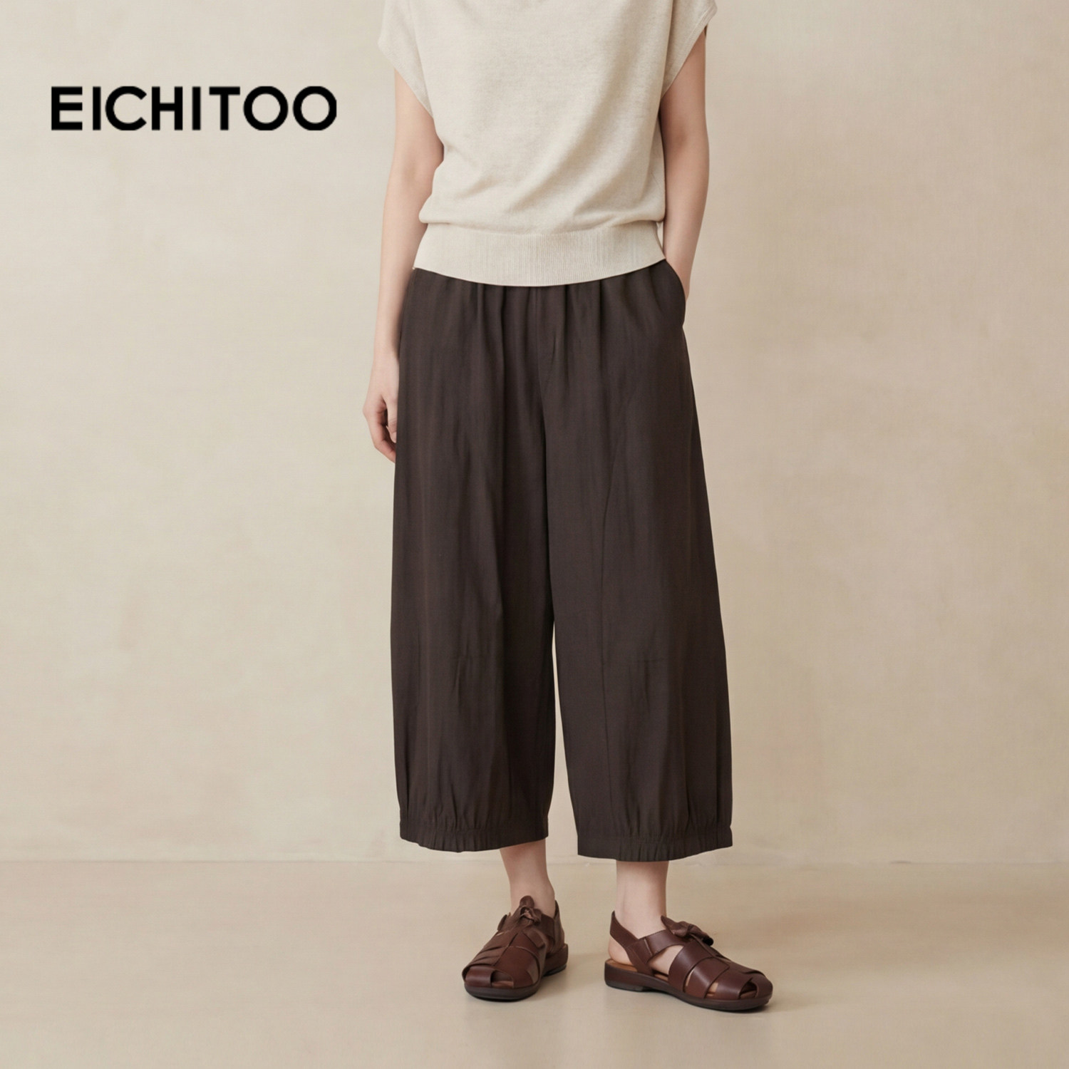 爱居兔宽松质感休闲裤2026年夏季新款女松紧不勒舒适挺括哈伦裤