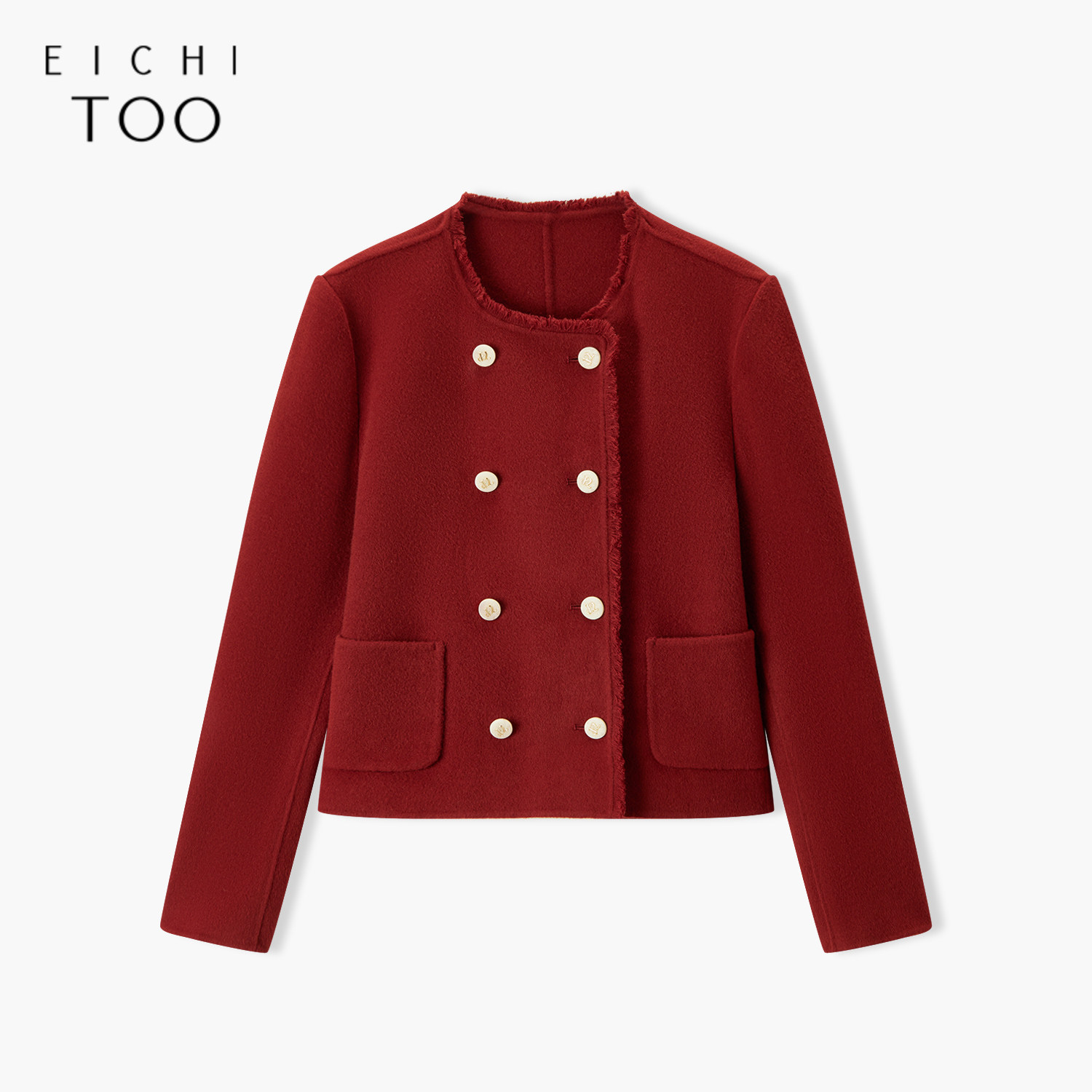 爱居兔冬季新款毛边设计感保暖舒适复古时尚双面呢大衣