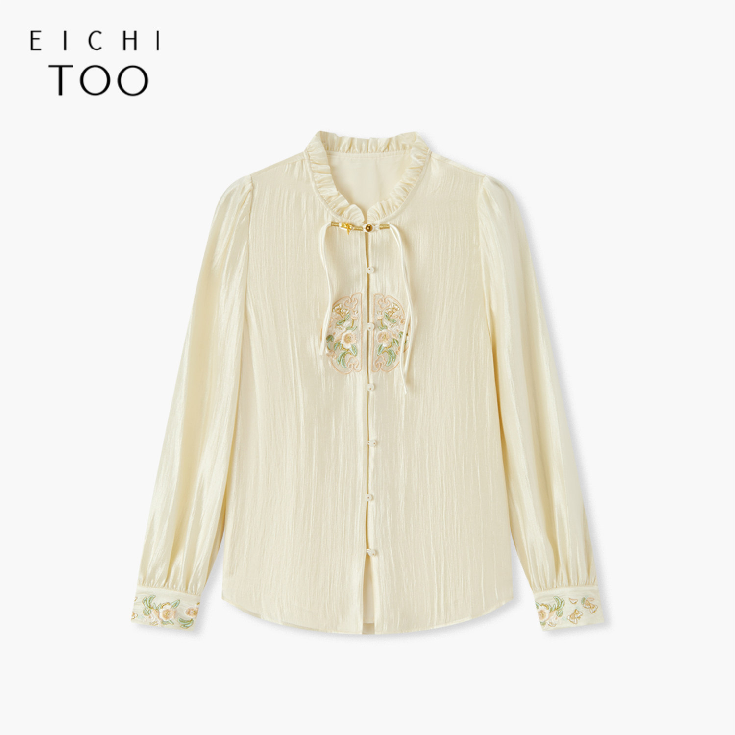 爱居兔新中式衬衫女春秋新款苏绣百花图卷联名长袖衬衫