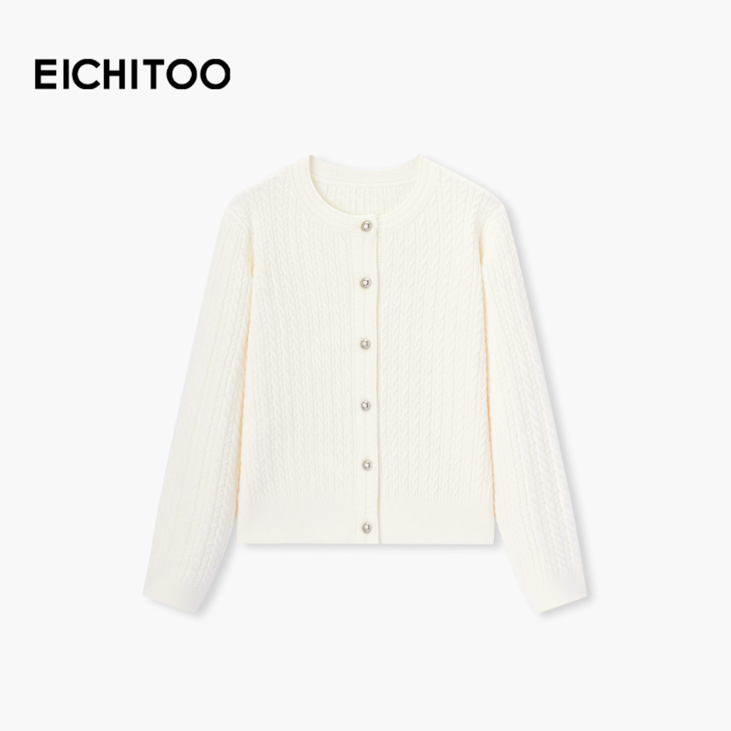 爱居兔米色绞花软糯针织开衫女2026年春季新款简约优雅毛衣外套