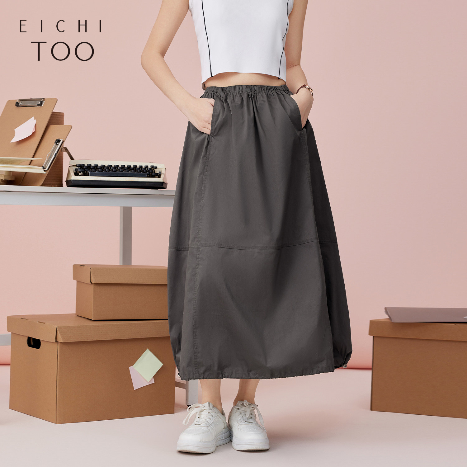 爱居兔夏季新款可盐可甜深灰色时尚半身裙