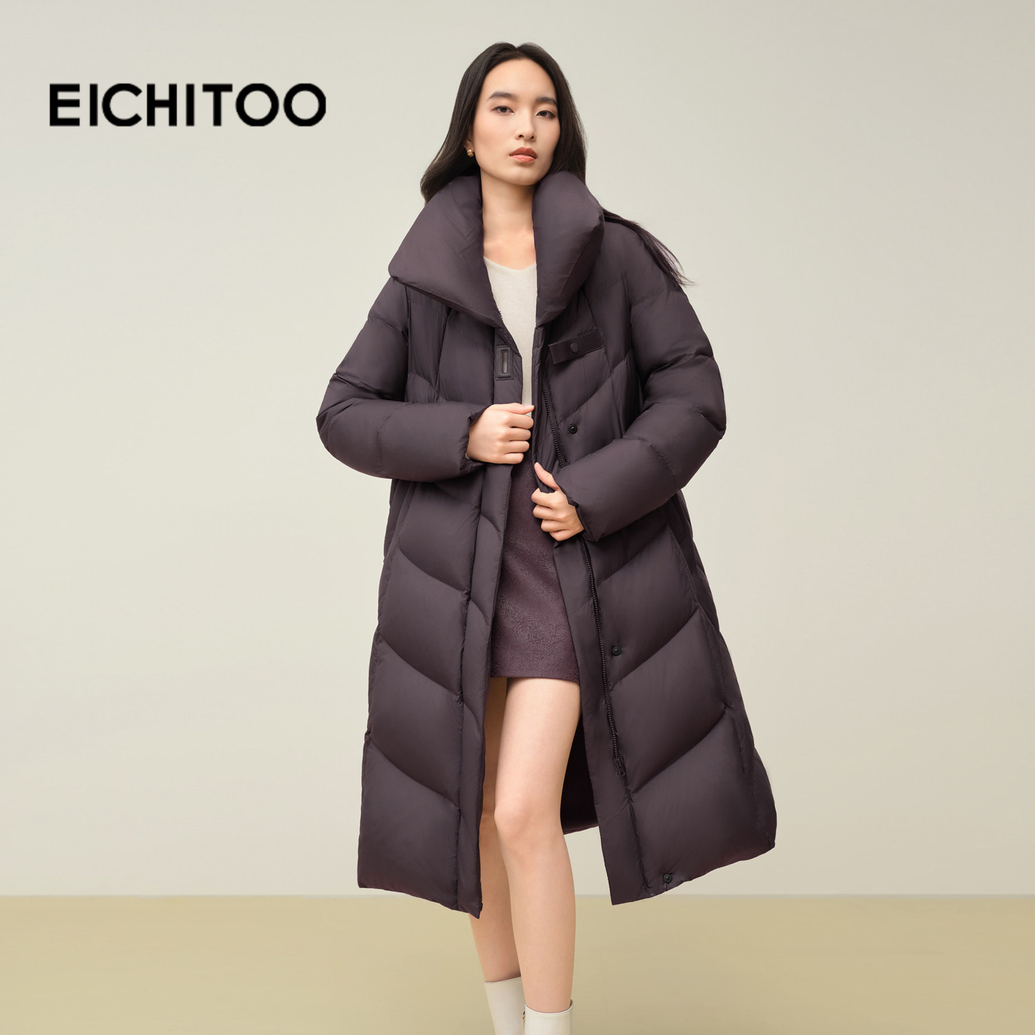 爱居兔韩版立领防风长款羽绒服2025年冬季新款显瘦显高保暖冬外套