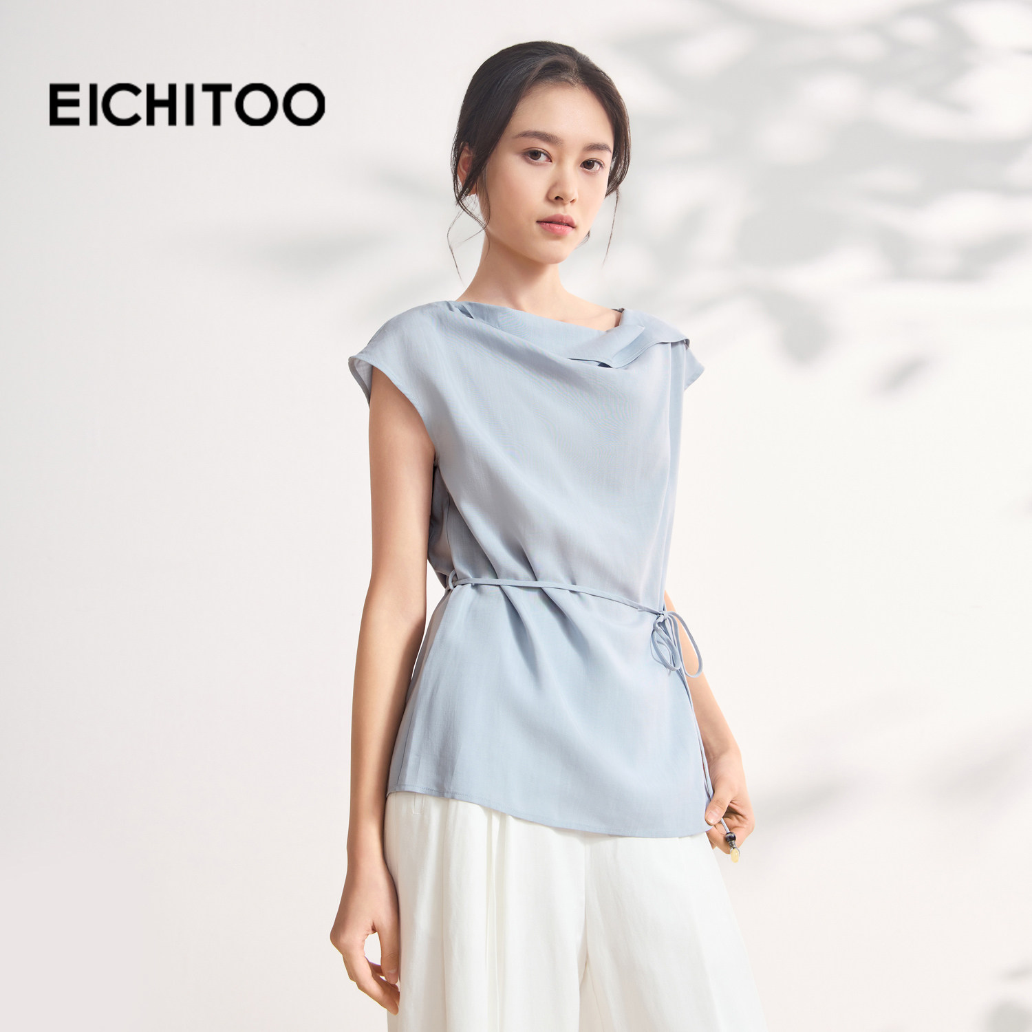 爱居兔静奢风莱赛尔亚麻荡领雪纺衫女2026年夏季新款收腰显瘦上衣