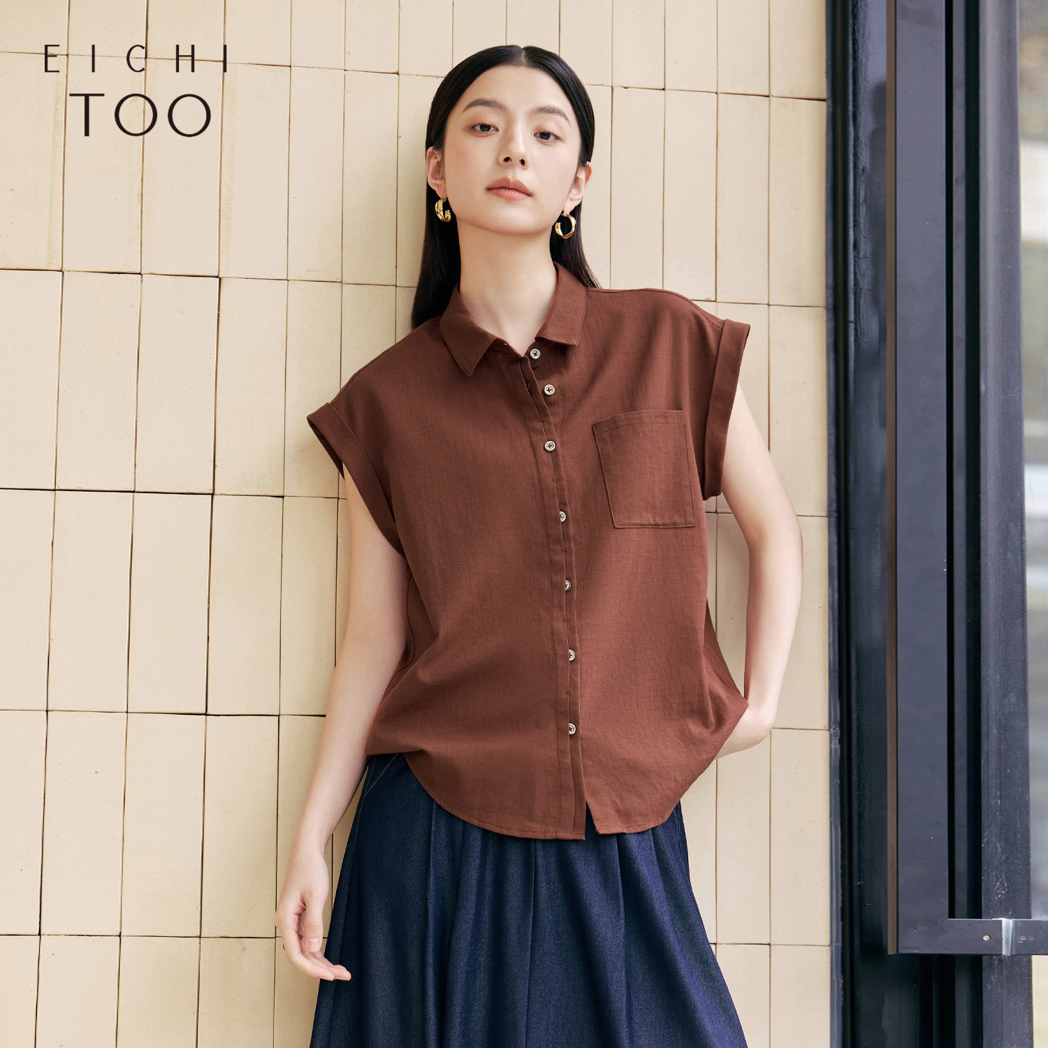 爱居兔仿亚麻全棉短袖衬衫女2025年夏季新款通勤宽松休闲上衣