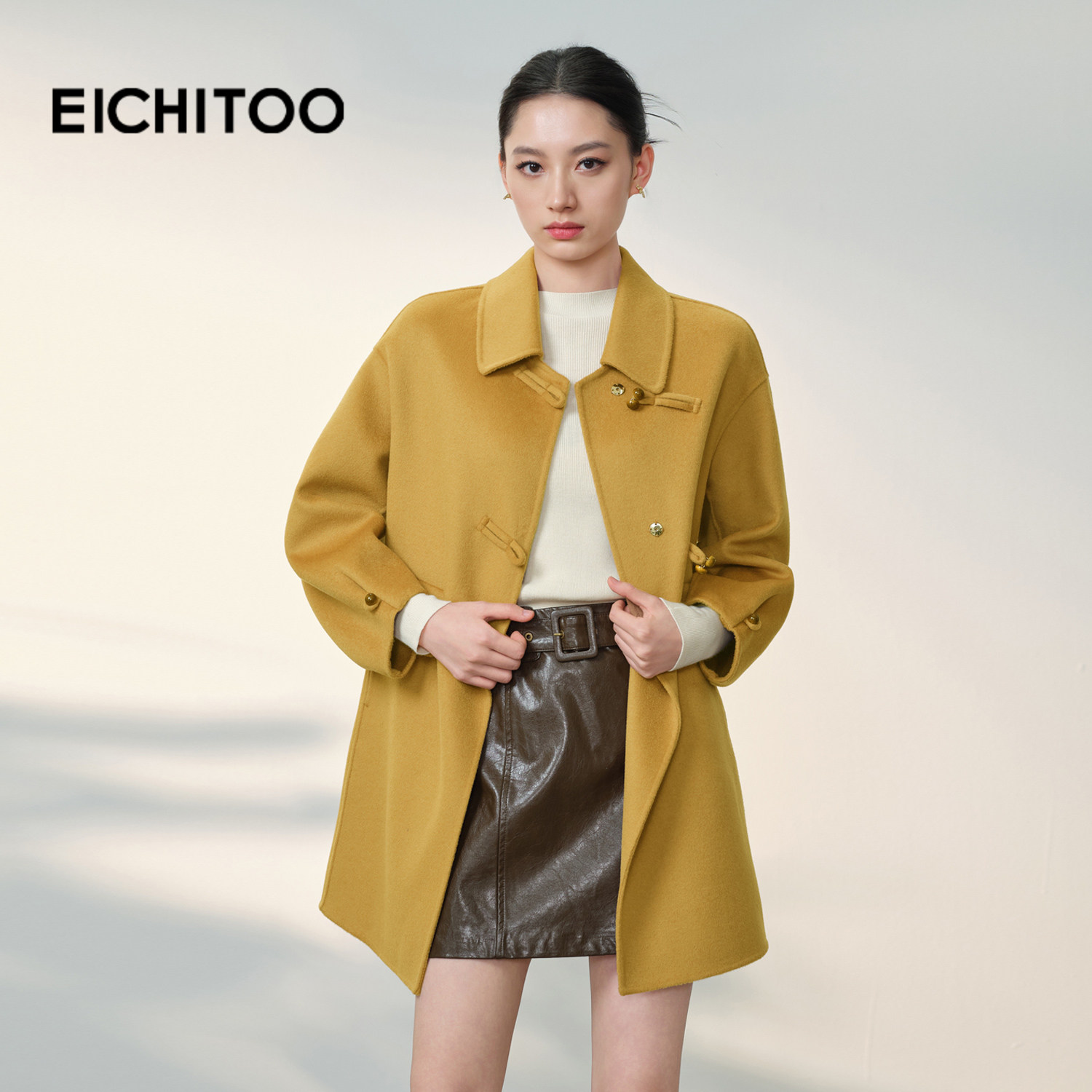 爱居兔减龄多色双面呢大衣2025年冬季新款女中长款毛呢外套