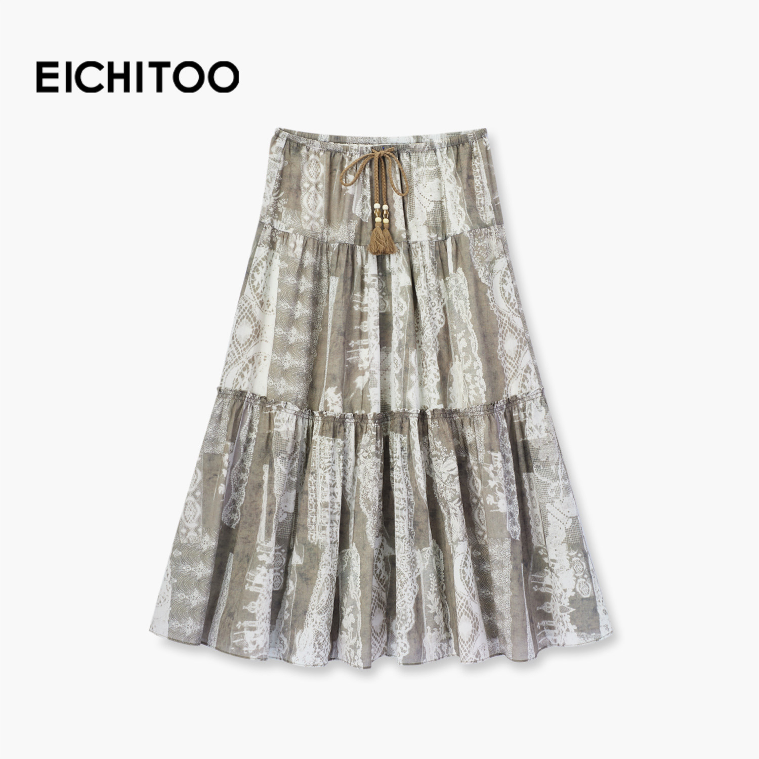 爱居兔民族风优雅飘逸半身裙2026年夏季新款女度假感轻盈长裙