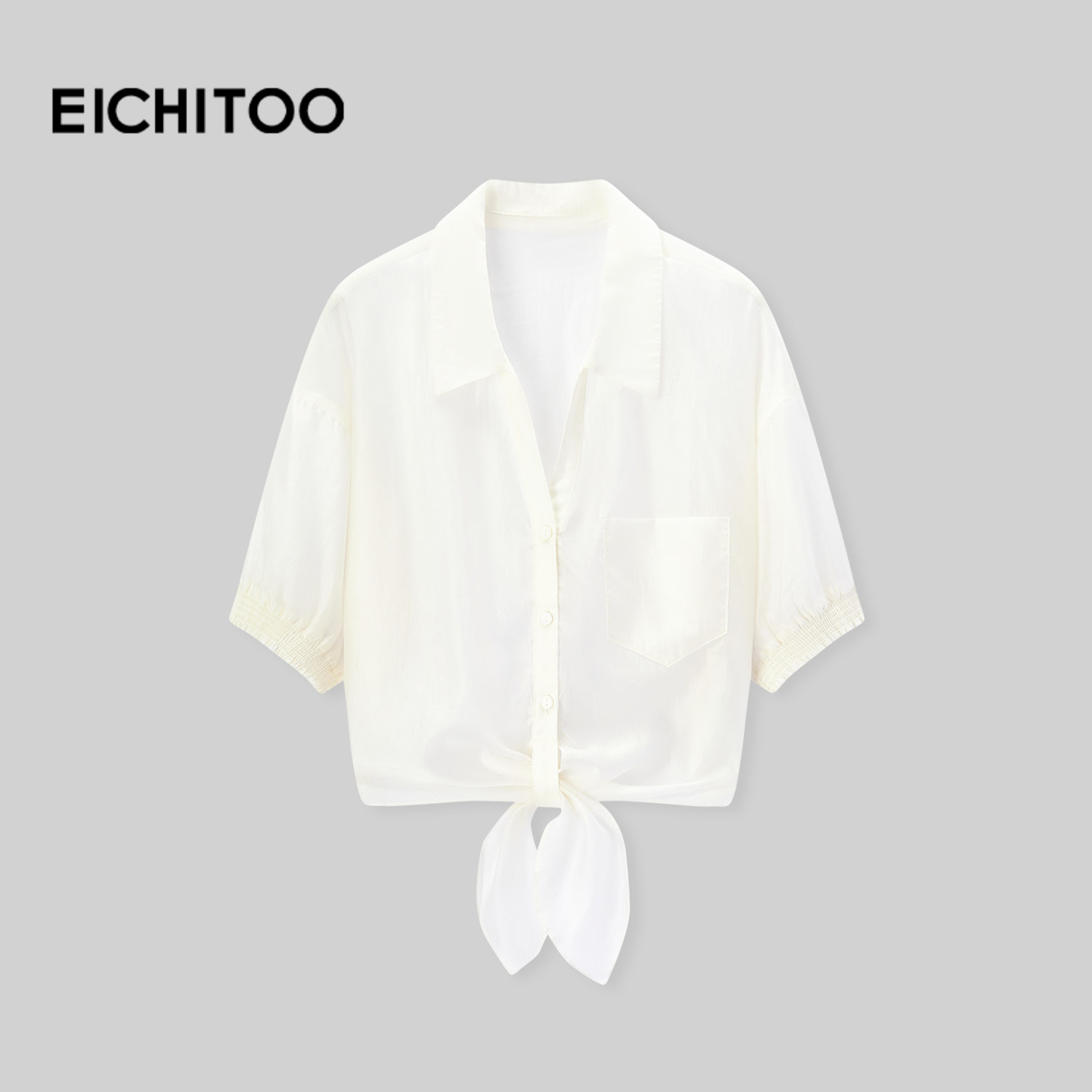 爱居兔莱赛尔白色轻薄短袖衬衫女2025年夏季新款系带翻领气质上衣