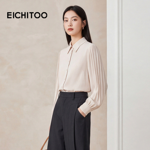 休闲衬衫 爱居兔春季 饰垂顺面料长袖 淑女优雅系带装 新款