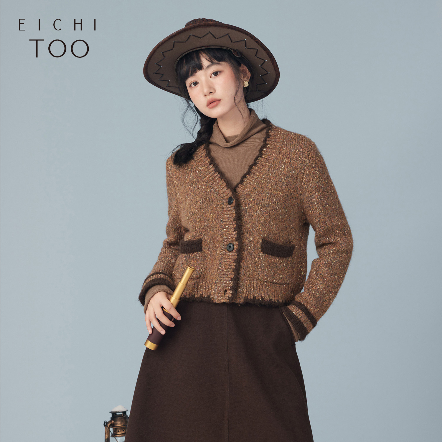 爱居兔小香风粗花呢针织衫