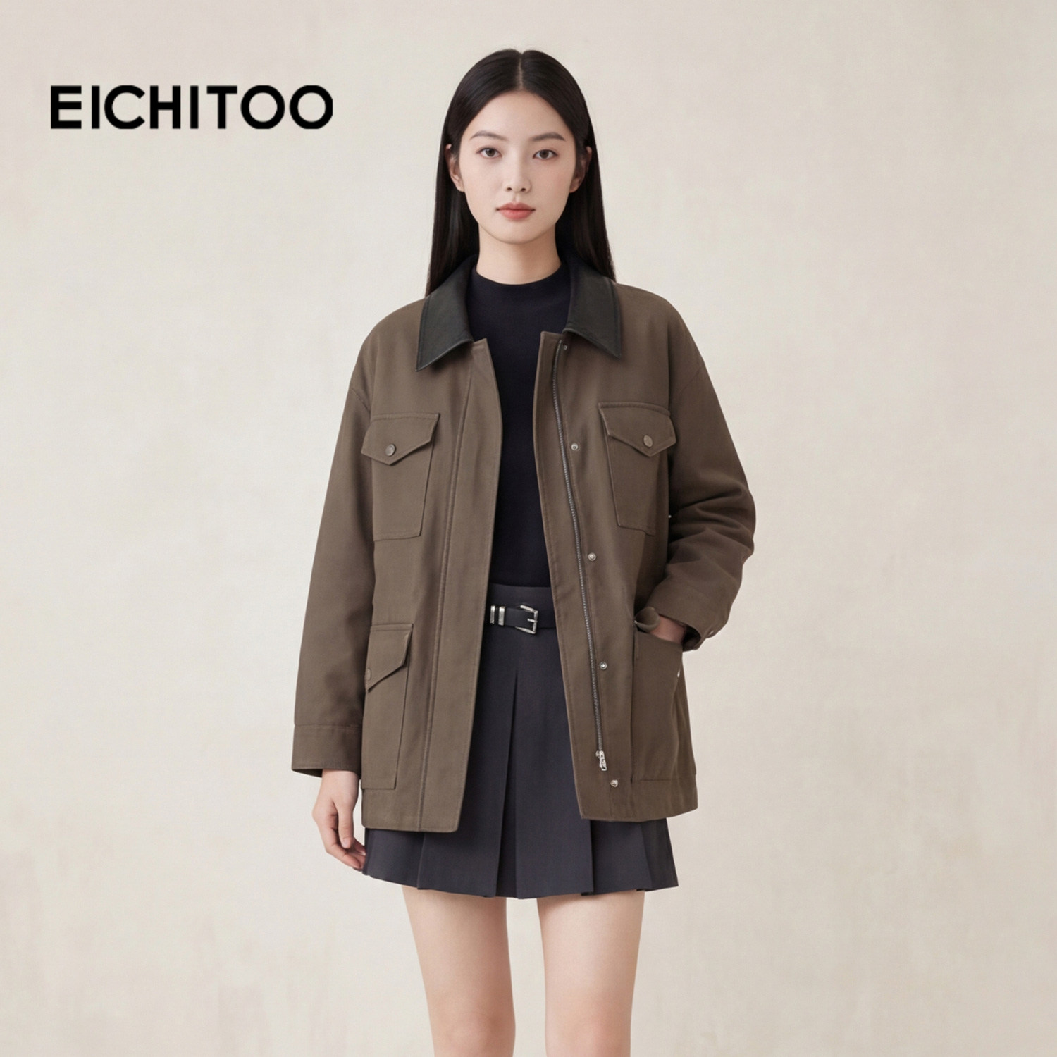 爱居兔时尚风衣外套女春秋新款收腰显瘦工装风外套