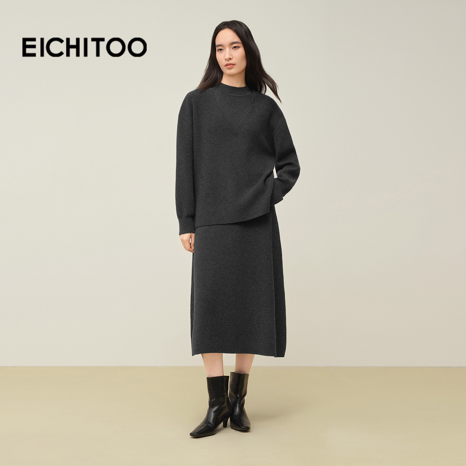 爱居兔羊毛高品质针织连衣裙2025年冬季新款女两件式长裙