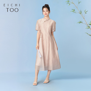 爱居兔夏季新款小立领复古时尚新中式短袖连衣裙